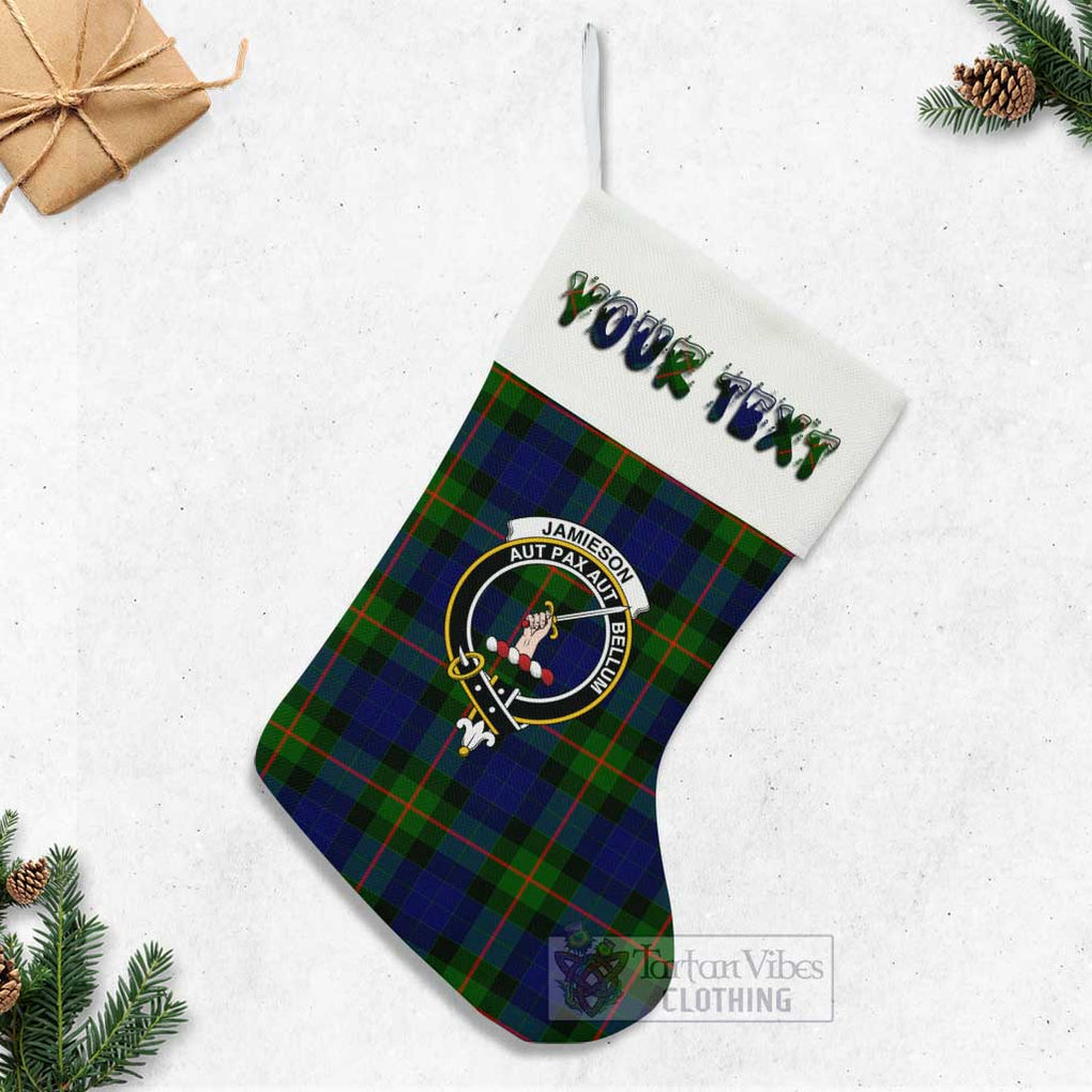 Tartan Vibes Clothing Jamieson Tartan Family Crest Christmas Stocking with Personalized Text