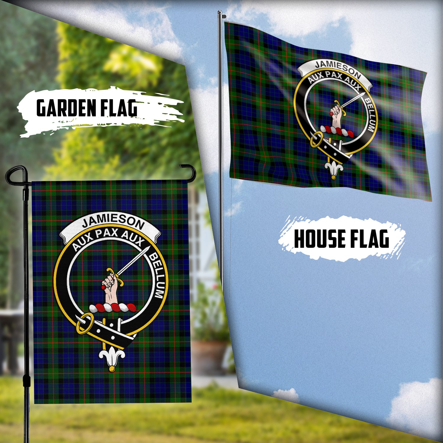 jamieson-tartan-flag-with-family-crest