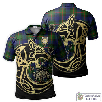 Jamieson Tartan Polo Shirt with Family Crest Celtic Wolf Style