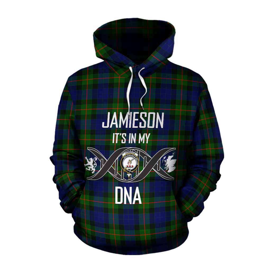 Tartan Vibes Clothing Jamieson Tartan Cotton Hoodie with Family Crest DNA In Me Style