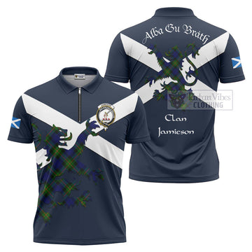 Jamieson Tartan Lion Rampant Zipper Polo Shirt Proudly Display Your Heritage with Alba Gu Brath and Clan Name