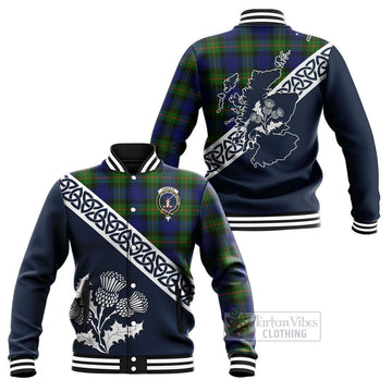 Jamieson Tartan Baseball Jacket Featuring Thistle and Scotland Map