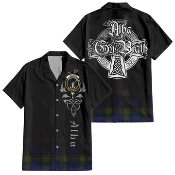 Jamieson Tartan Short Sleeve Button Up Shirt Featuring Alba Gu Brath Family Crest Celtic Inspired