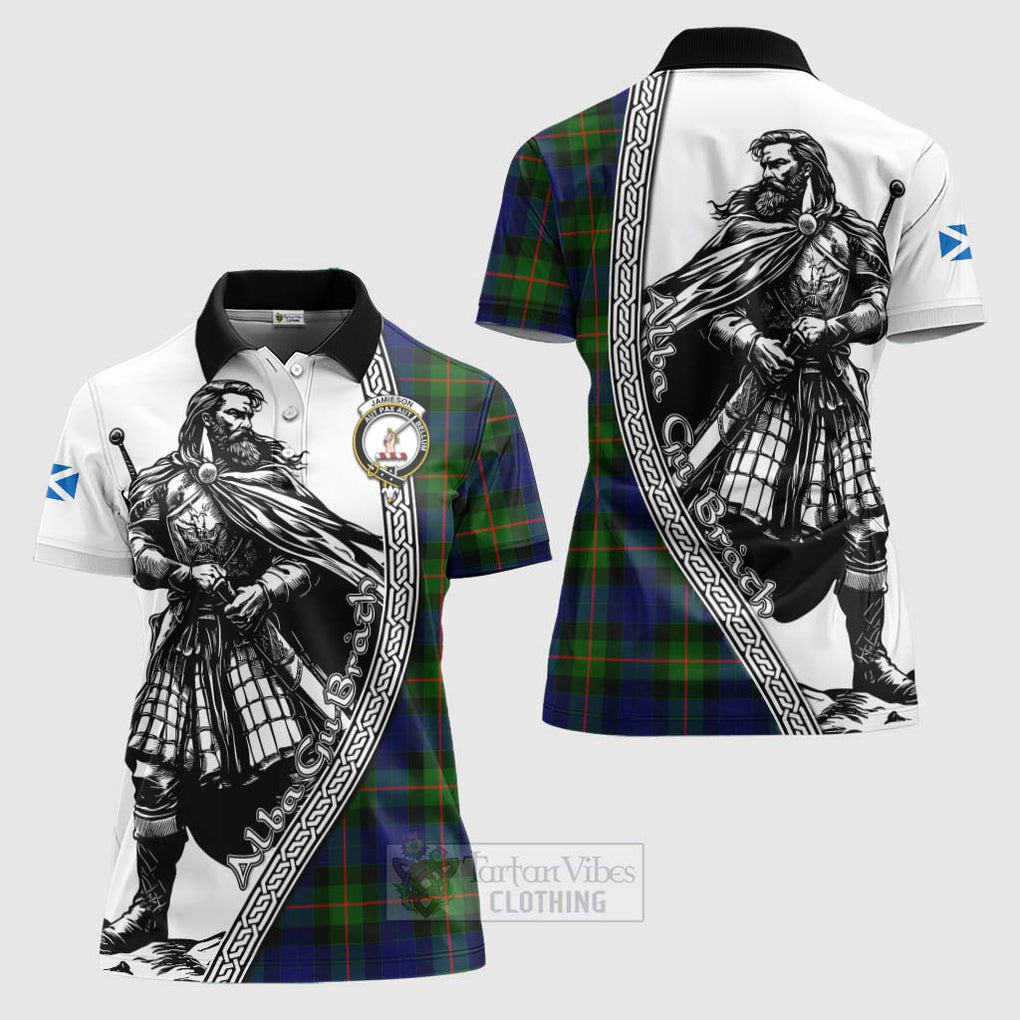 Tartan Vibes Clothing Jamieson Tartan Clan Crest Women's Polo Shirt with Highlander Warrior Celtic Style