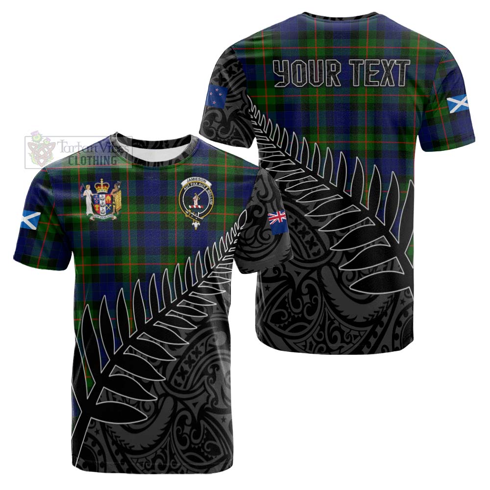 Tartan Vibes Clothing Jamieson Crest Tartan Cotton T-shirt with New Zealand Silver Fern Half Style