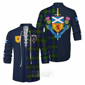 Jamieson Tartan Ghillie Kilt Shirt Alba with Scottish Lion Royal Arm Half Style Men - Tartan Vibes Clothing