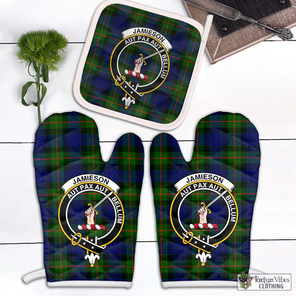 Jamieson Tartan Combo Oven Mitt & Pot-Holder with Family Crest Combo 1 Oven Mitt & 1 Pot-Holder White - Tartan Vibes Clothing