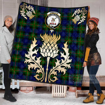 Jamieson Tartan Quilt with Family Crest and Golden Thistle Style