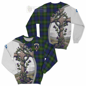 Jamieson Tartan Sweatshirt with Family Crest and St. Andrew's Cross Accented by Thistle Vines