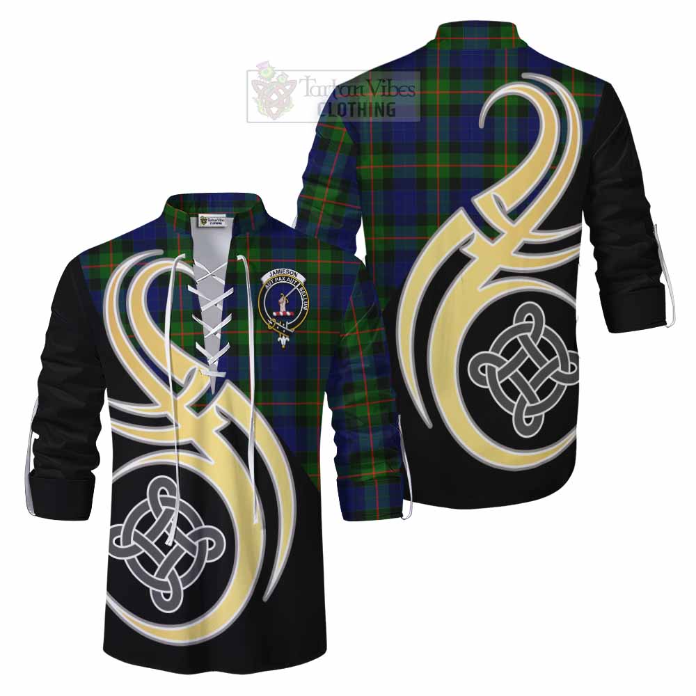 Tartan Vibes Clothing Jamieson Tartan Ghillie Kilt Shirt with Family Crest and Celtic Symbol Style