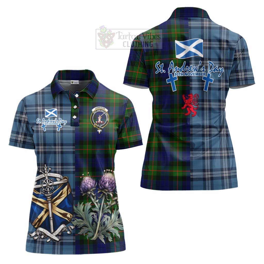 Tartan Vibes Clothing Jamieson Tartan Women's Polo Shirt Happy St. Andrew's Day Half Tartan Style