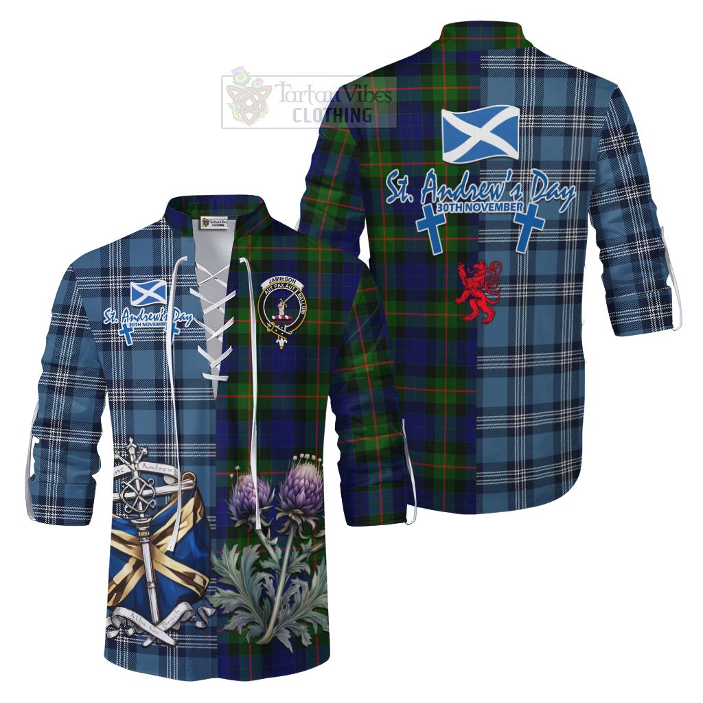 Tartan Vibes Clothing Jamieson Tartan Ghillie Kilt Shirt Happy St. Andrew's Day Half Tartan Style