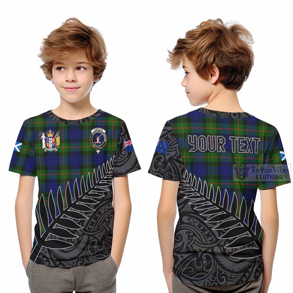 Tartan Vibes Clothing Jamieson Crest Tartan Kid T-Shirt with New Zealand Silver Fern Half Style