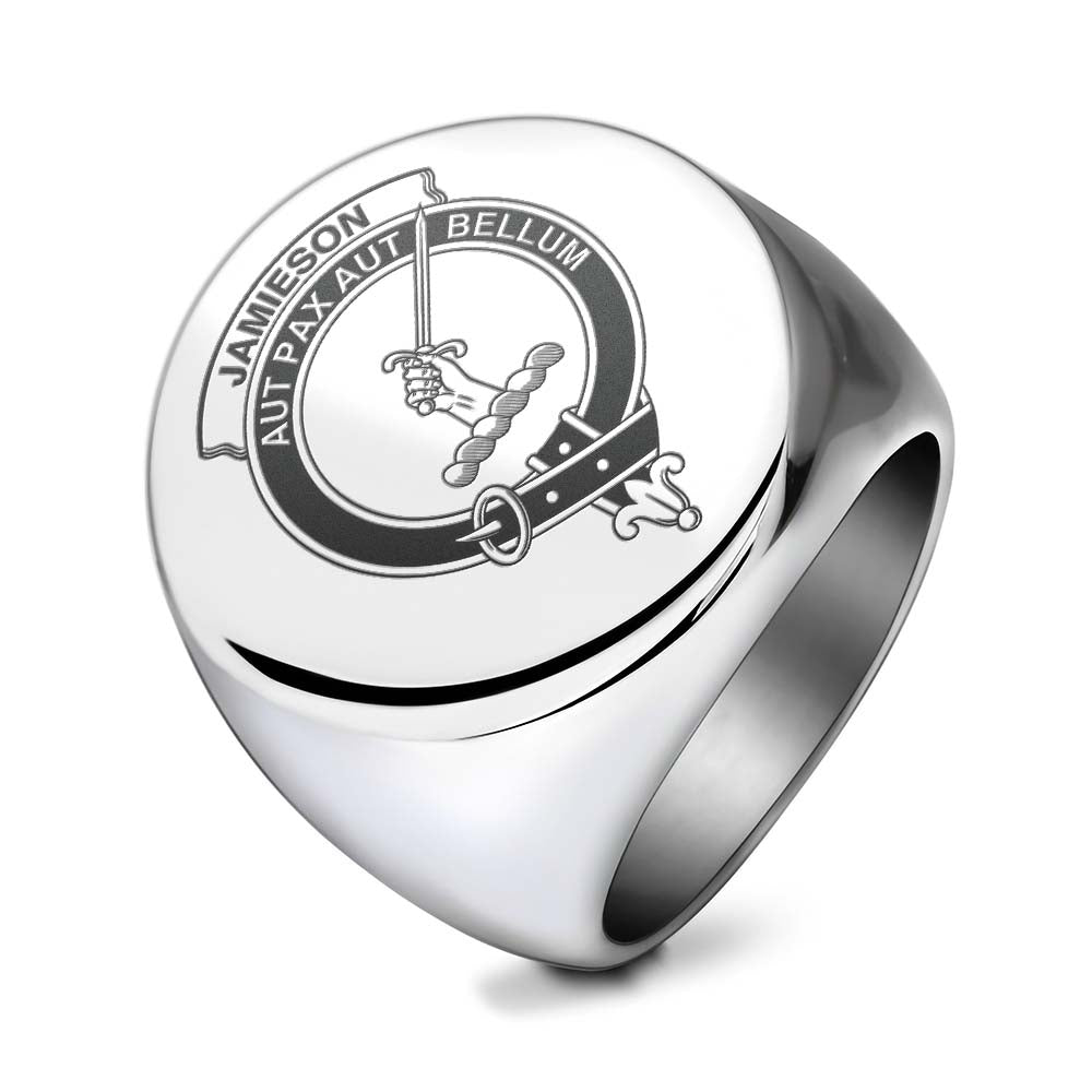 Tartan Vibes Clothing Jamieson Clan Crest Engraved Ring