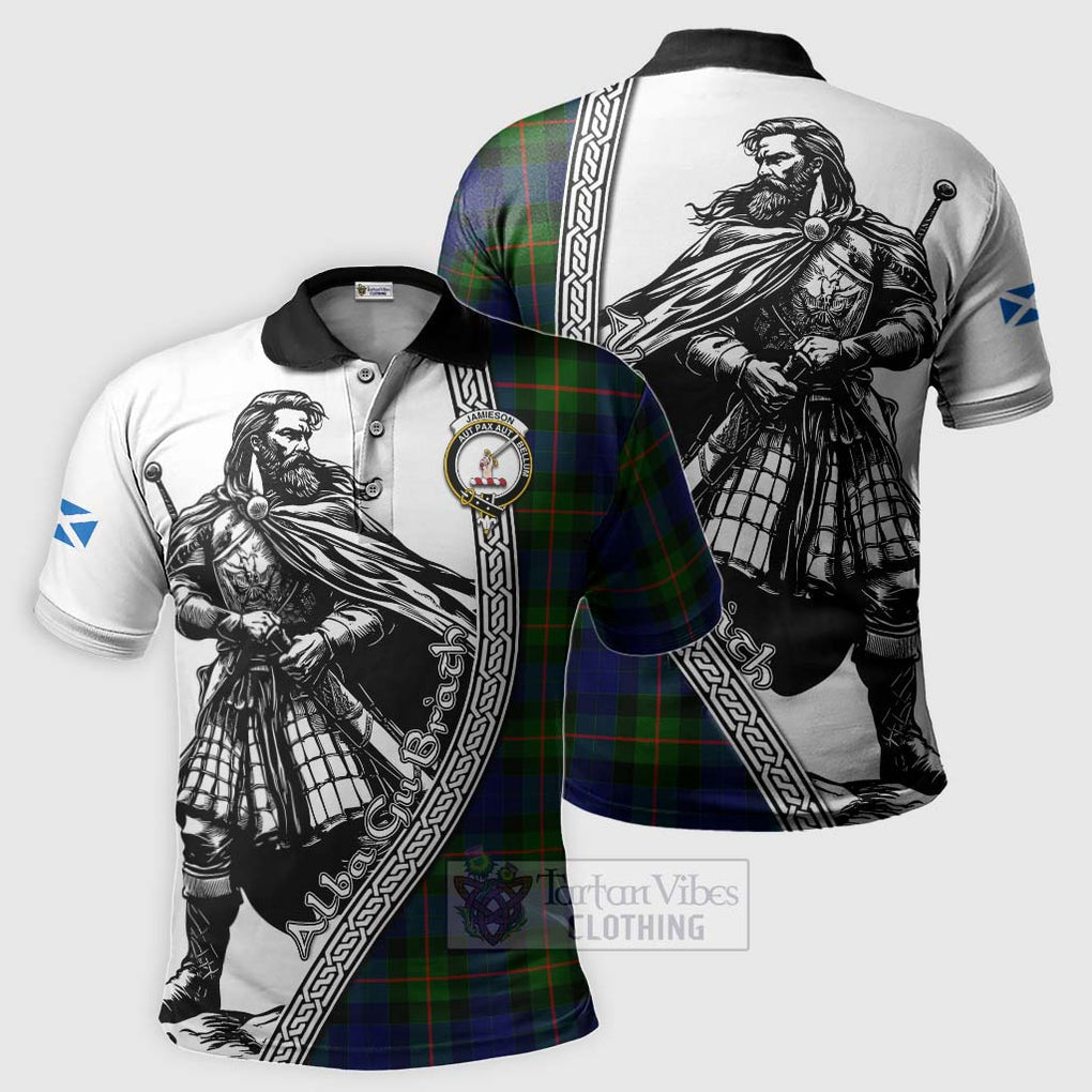 Tartan Vibes Clothing Jamieson Tartan Clan Crest Polo Shirt with Highlander Warrior Celtic Style