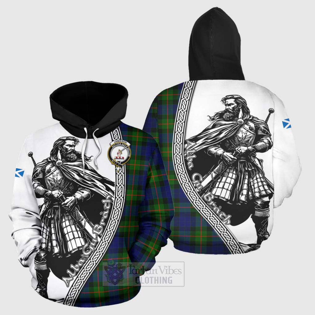 Tartan Vibes Clothing Jamieson Tartan Clan Crest Hoodie with Highlander Warrior Celtic Style