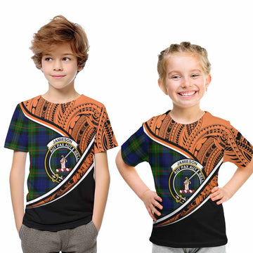 Jamieson Crest Tartan Kid T-Shirt with Polynesian Vibes Style - Orange Version