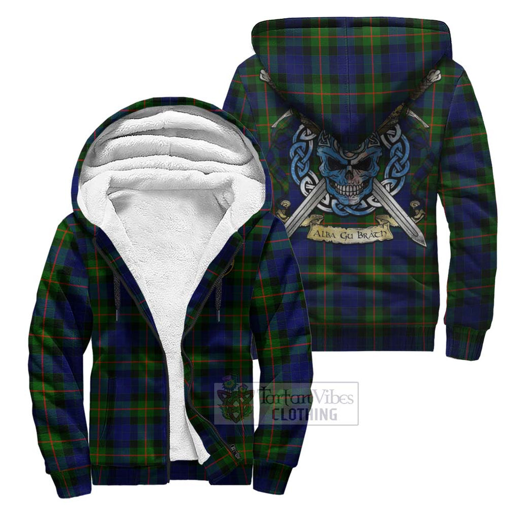 Tartan Vibes Clothing Jamieson Tartan Sherpa Hoodie with Family Crest Celtic Skull Style