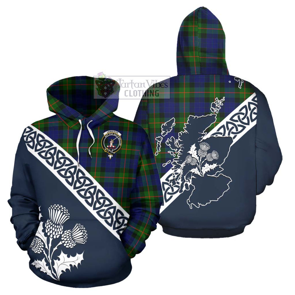 Tartan Vibes Clothing Jamieson Tartan Hoodie Featuring Thistle and Scotland Map