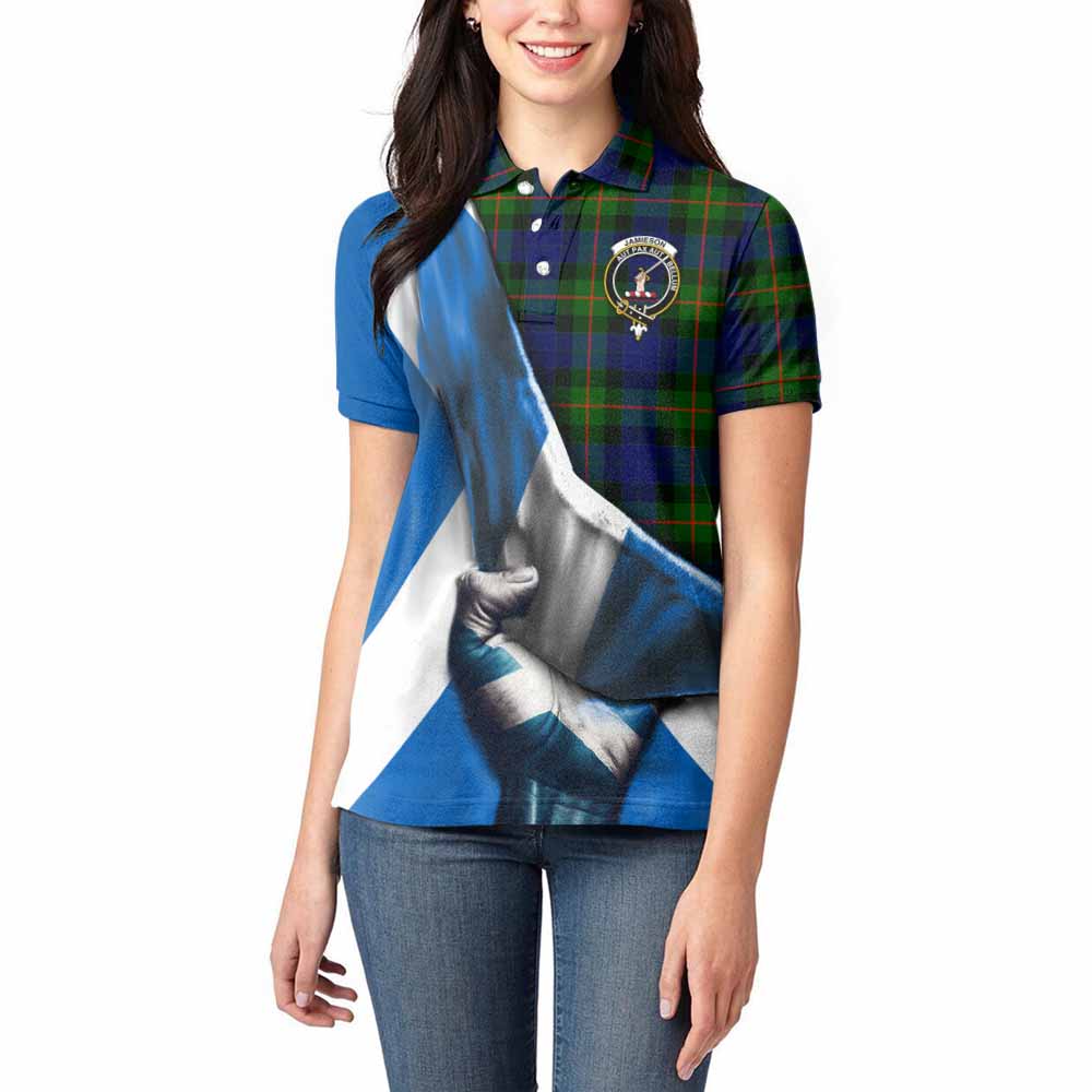 Tartan Vibes Clothing Jamieson Tartan Women's Polo Shirt with Family Crest Scotland Patriotic Style