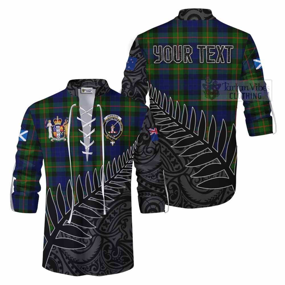 Tartan Vibes Clothing Jamieson Crest Tartan Ghillie Kilt Shirt with New Zealand Silver Fern Half Style