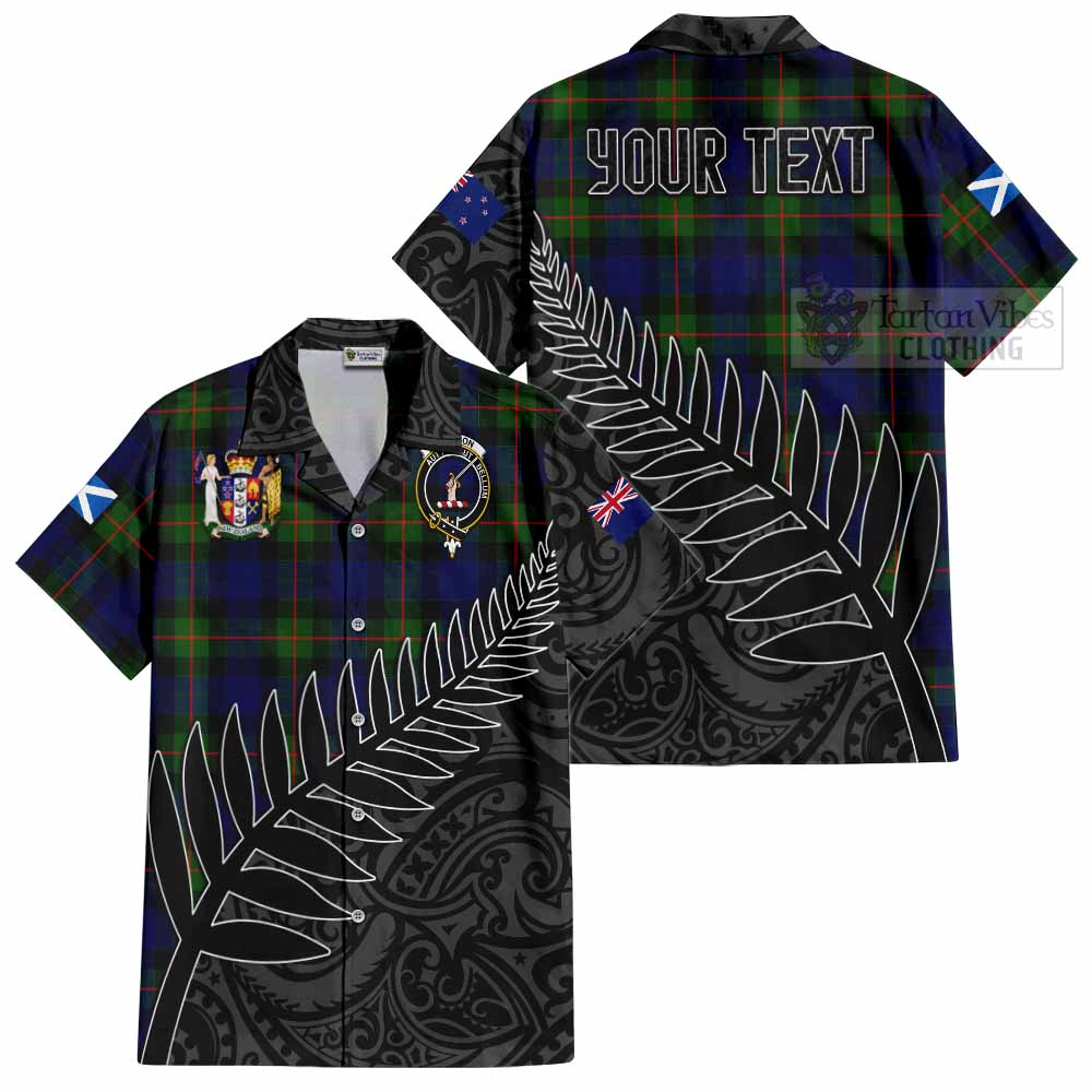 Tartan Vibes Clothing Jamieson Crest Tartan Short Sleeve Button Shirt with New Zealand Silver Fern Half Style