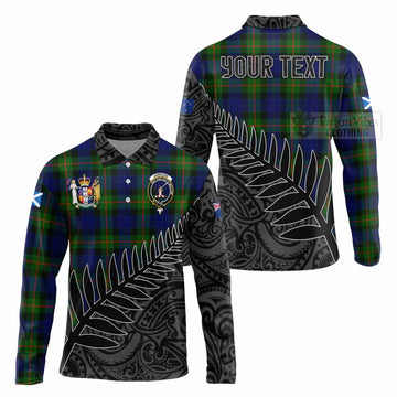 Jamieson Crest Tartan Long Sleeve Polo Shirt with New Zealand Silver Fern Half Style