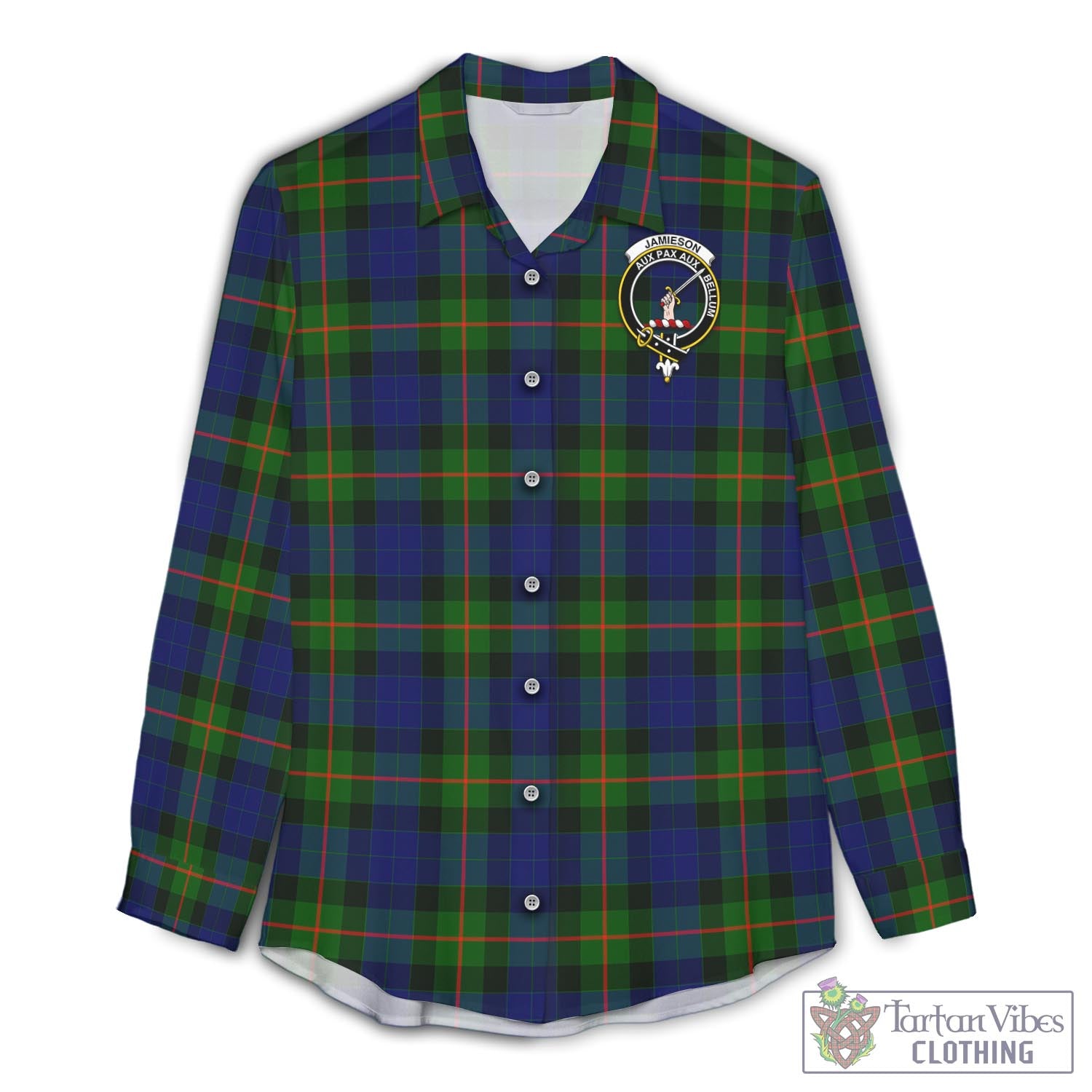 Tartan Vibes Clothing Jamieson Tartan Womens Casual Shirt with Family Crest