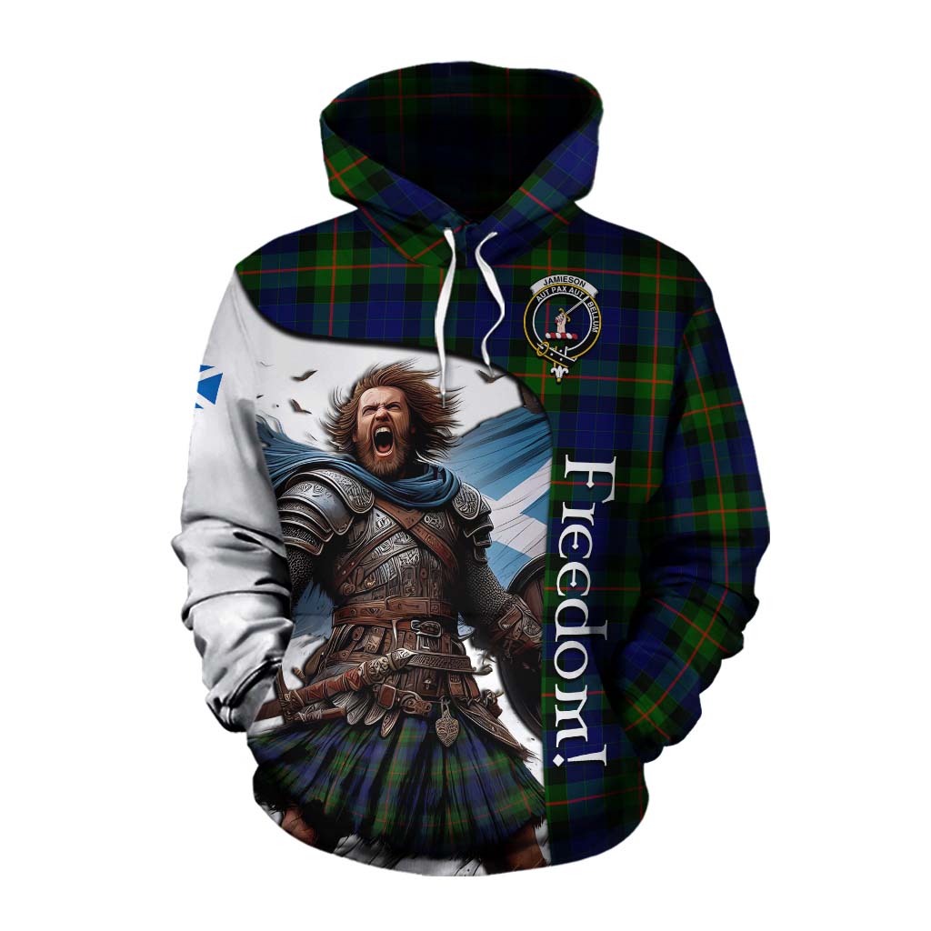 Tartan Vibes Clothing Jamieson Crest Tartan Cotton Hoodie Inspired by the Freedom of Scottish Warrior