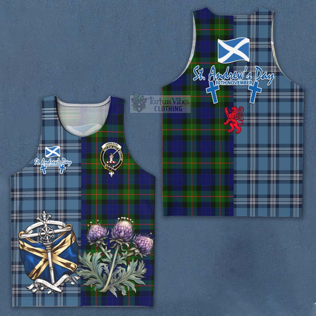 Tartan Vibes Clothing Jamieson Tartan Men's Tank Top Happy St. Andrew's Day Half Tartan Style