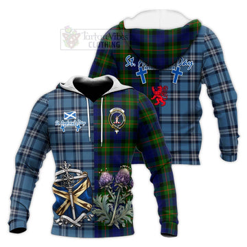 Jamieson Tartan Knitted Hoodie Happy St. Andrew's Day Half Tartan Style