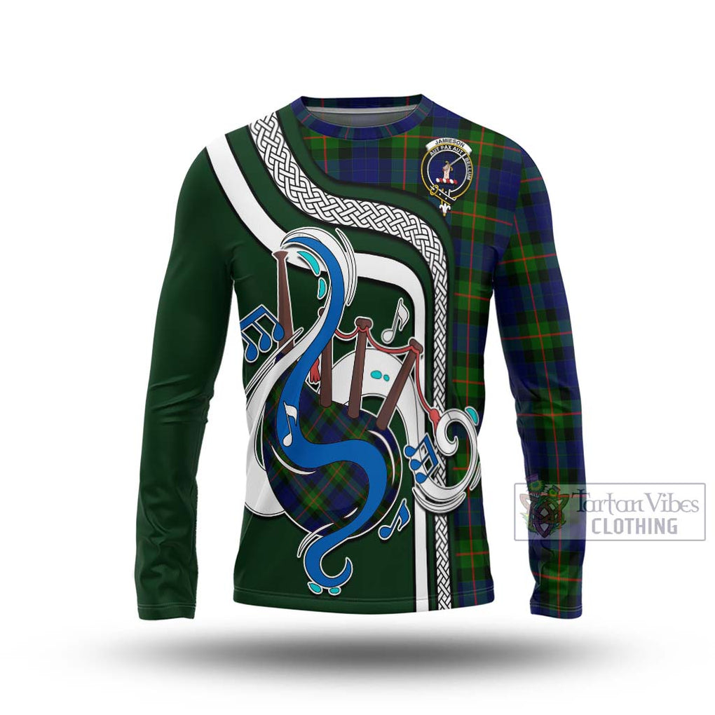 Tartan Vibes Clothing Jamieson Tartan Long Sleeve T-Shirt with Epic Bagpipe Style