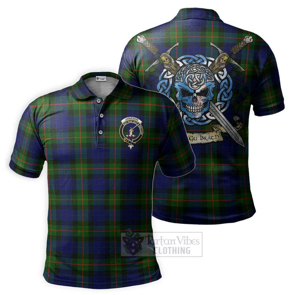 Tartan Vibes Clothing Jamieson Tartan Polo Shirt with Family Crest Celtic Skull Style