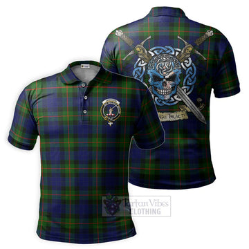 Jamieson Tartan Polo Shirt with Family Crest Celtic Skull Style