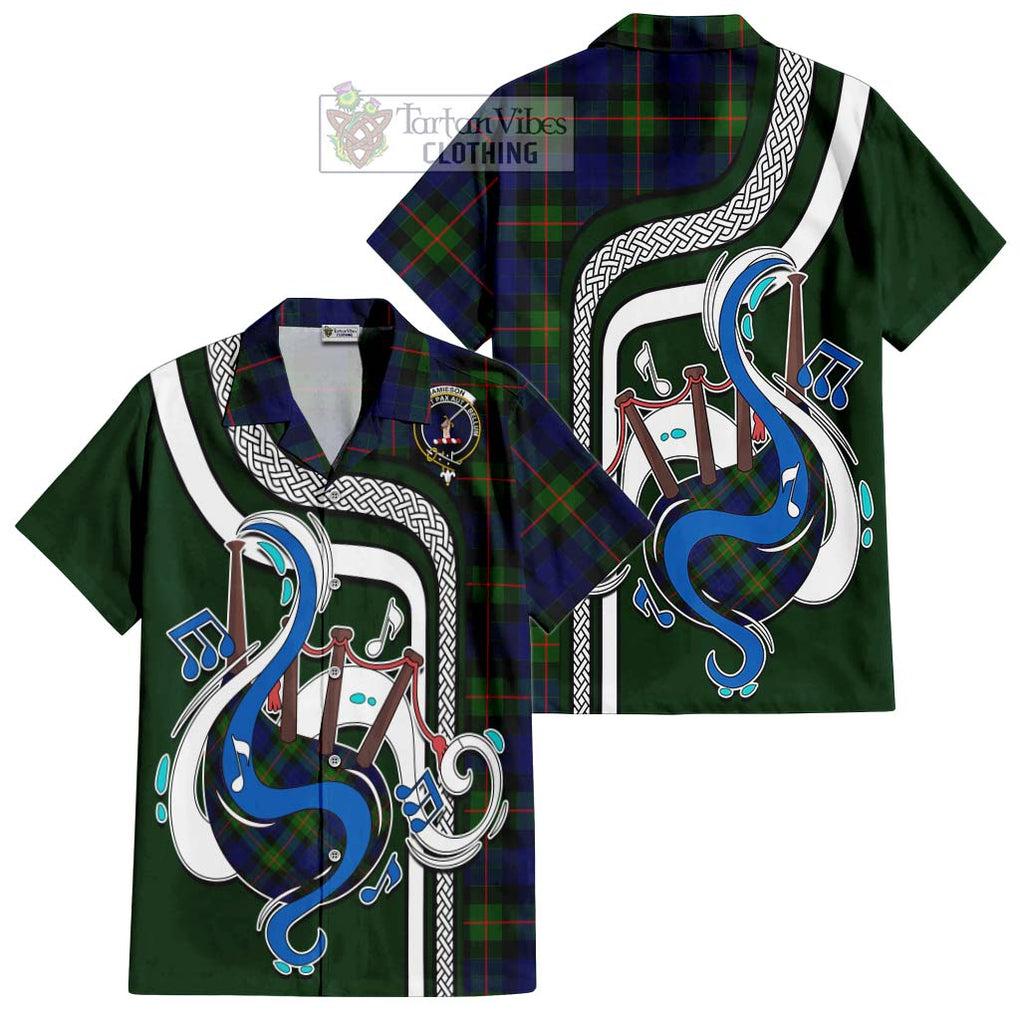 Jamieson Tartan Short Sleeve Button Shirt with Epic Bagpipe Style Kid - Tartanvibesclothing Shop