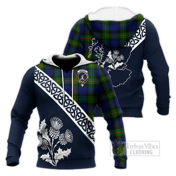 Jamieson Tartan Knitted Hoodie Featuring Thistle and Scotland Map