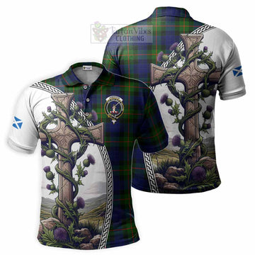 Jamieson Tartan Polo Shirt with Family Crest and St. Andrew's Cross Accented by Thistle Vines