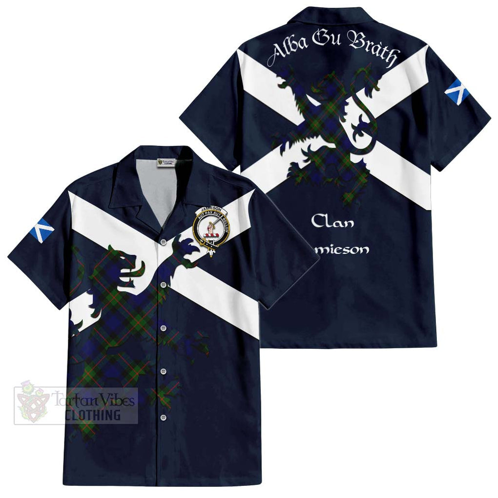 Tartan Vibes Clothing Jamieson Tartan Lion Rampant Short Sleeve Button Shirt – Proudly Display Your Heritage with Alba Gu Brath and Clan Name