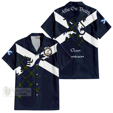 Jamieson Tartan Lion Rampant Short Sleeve Button Shirt  Proudly Display Your Heritage with Alba Gu Brath and Clan Name