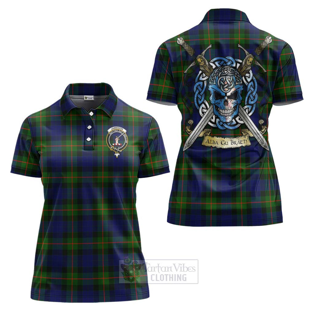 Tartan Vibes Clothing Jamieson Tartan Women's Polo Shirt with Family Crest Celtic Skull Style