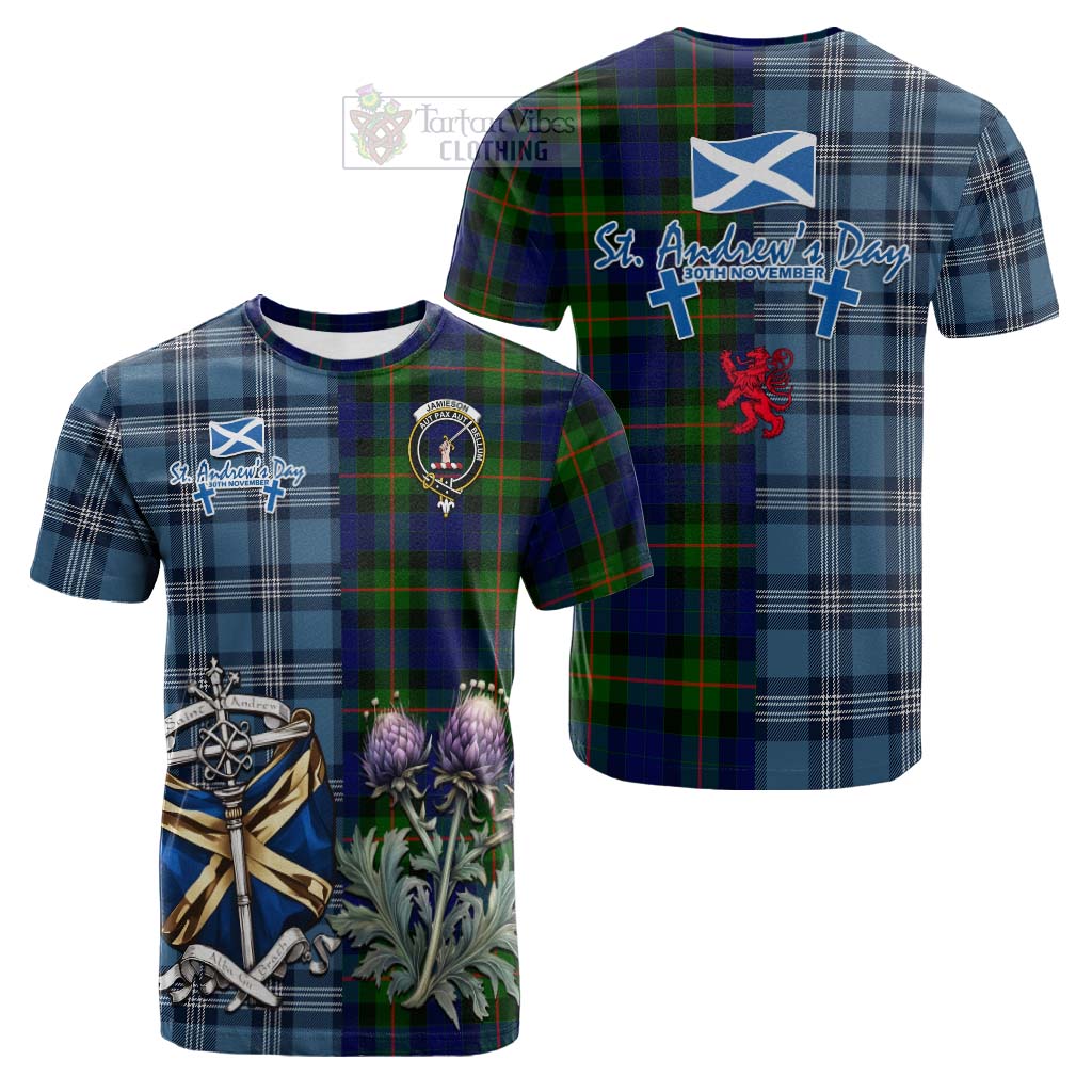 Tartan Vibes Clothing Jamieson Tartan Cotton T-shirt Happy St. Andrew's Day Half Tartan Style