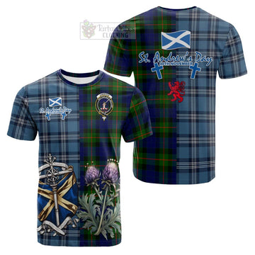 Jamieson Tartan Cotton T-shirt Happy St. Andrew's Day Half Tartan Style