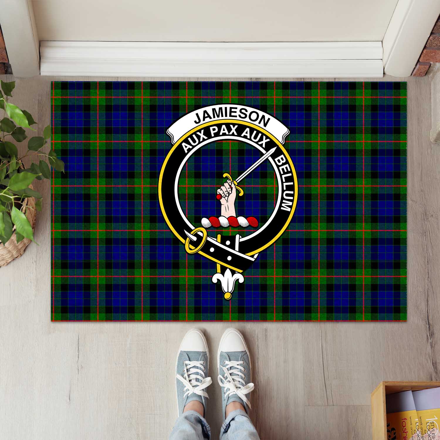 Jamieson Tartan Door Mat with Family Crest - Tartanvibesclothing