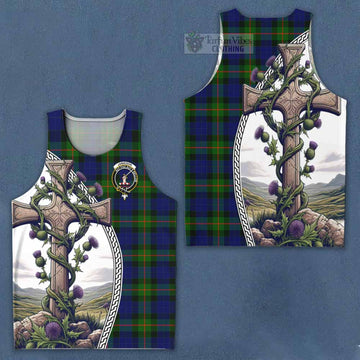 Jamieson Tartan Men's Tank Top with Family Crest and St. Andrew's Cross Accented by Thistle Vines