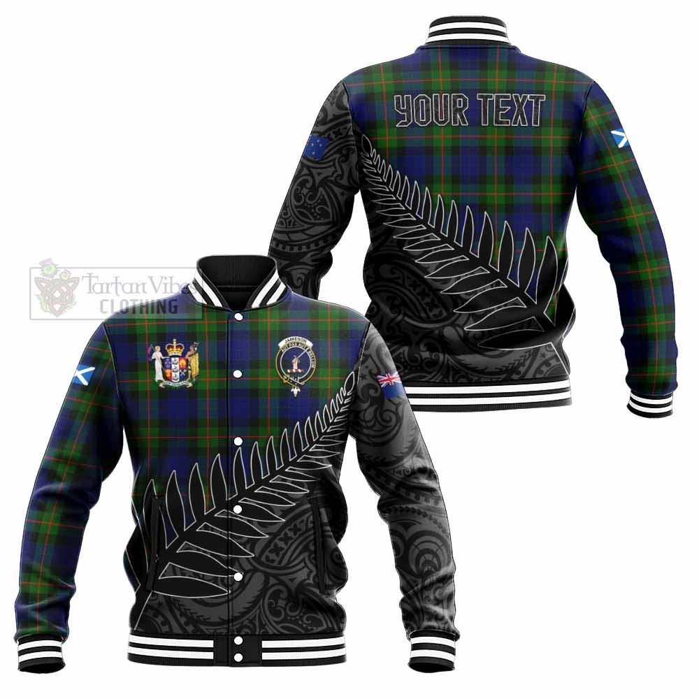 Tartan Vibes Clothing Jamieson Crest Tartan Baseball Jacket with New Zealand Silver Fern Half Style