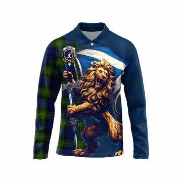 Jamieson Tartan Family Crest Long Sleeve Polo Shirt with Scottish Majestic Lion