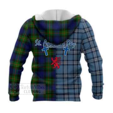 Jamieson Tartan Knitted Hoodie Happy St. Andrew's Day Half Tartan Style