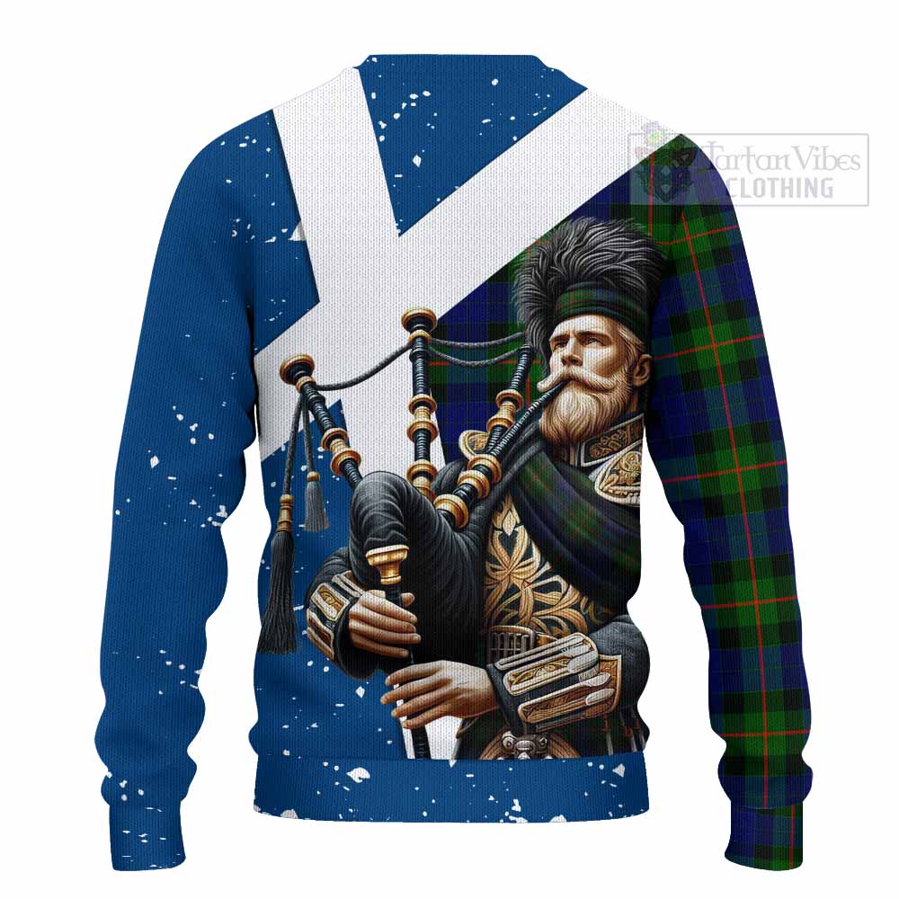 Tartan Vibes Clothing Jamieson Tartan Knitted Sweater with Family Crest Scottish Bagpiper Vibes