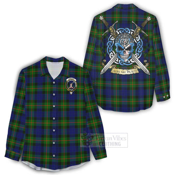 Jamieson Tartan Women's Casual Shirt with Family Crest Celtic Skull Style