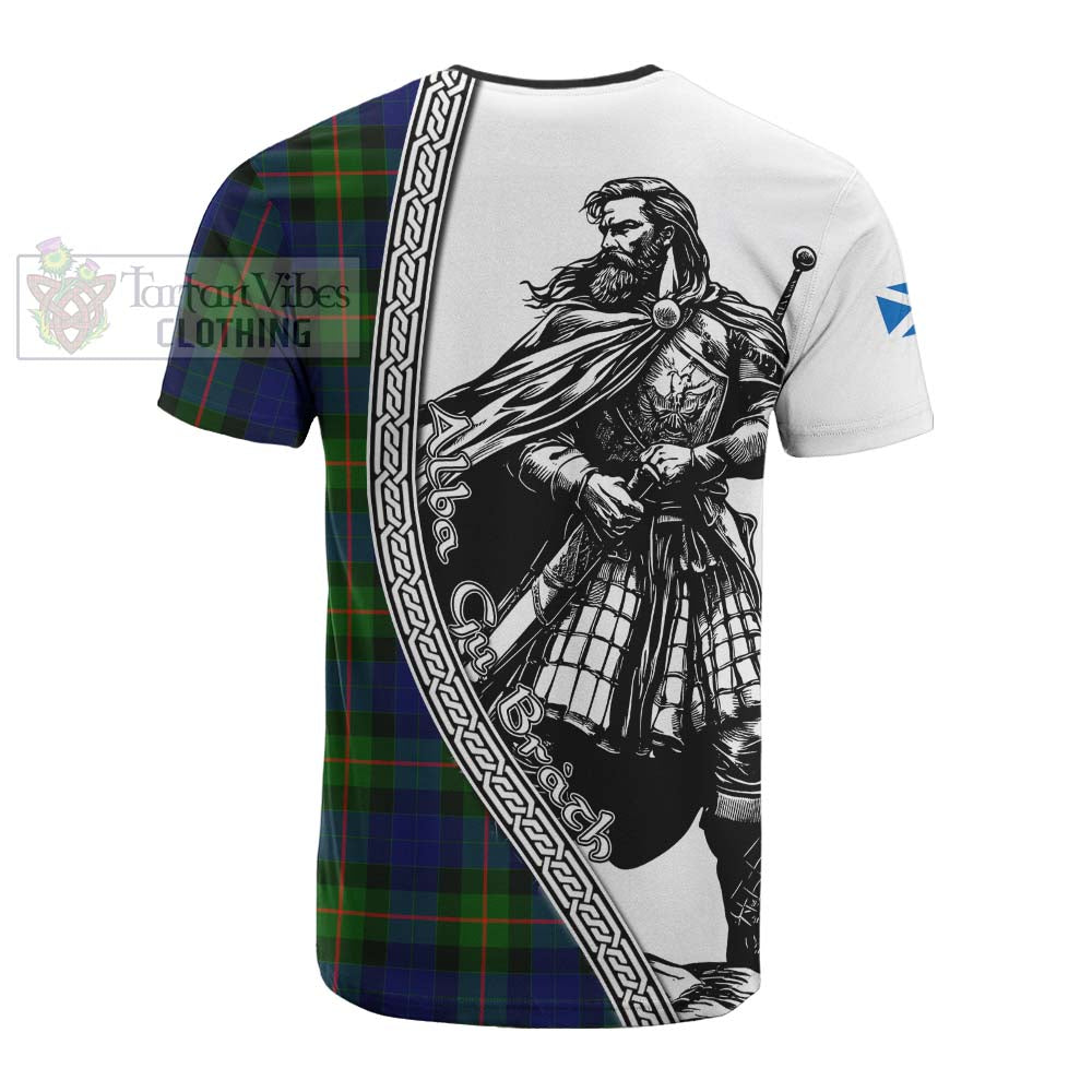 Jamieson Tartan Clan Crest Cotton T-shirt with Highlander Warrior Celtic Style